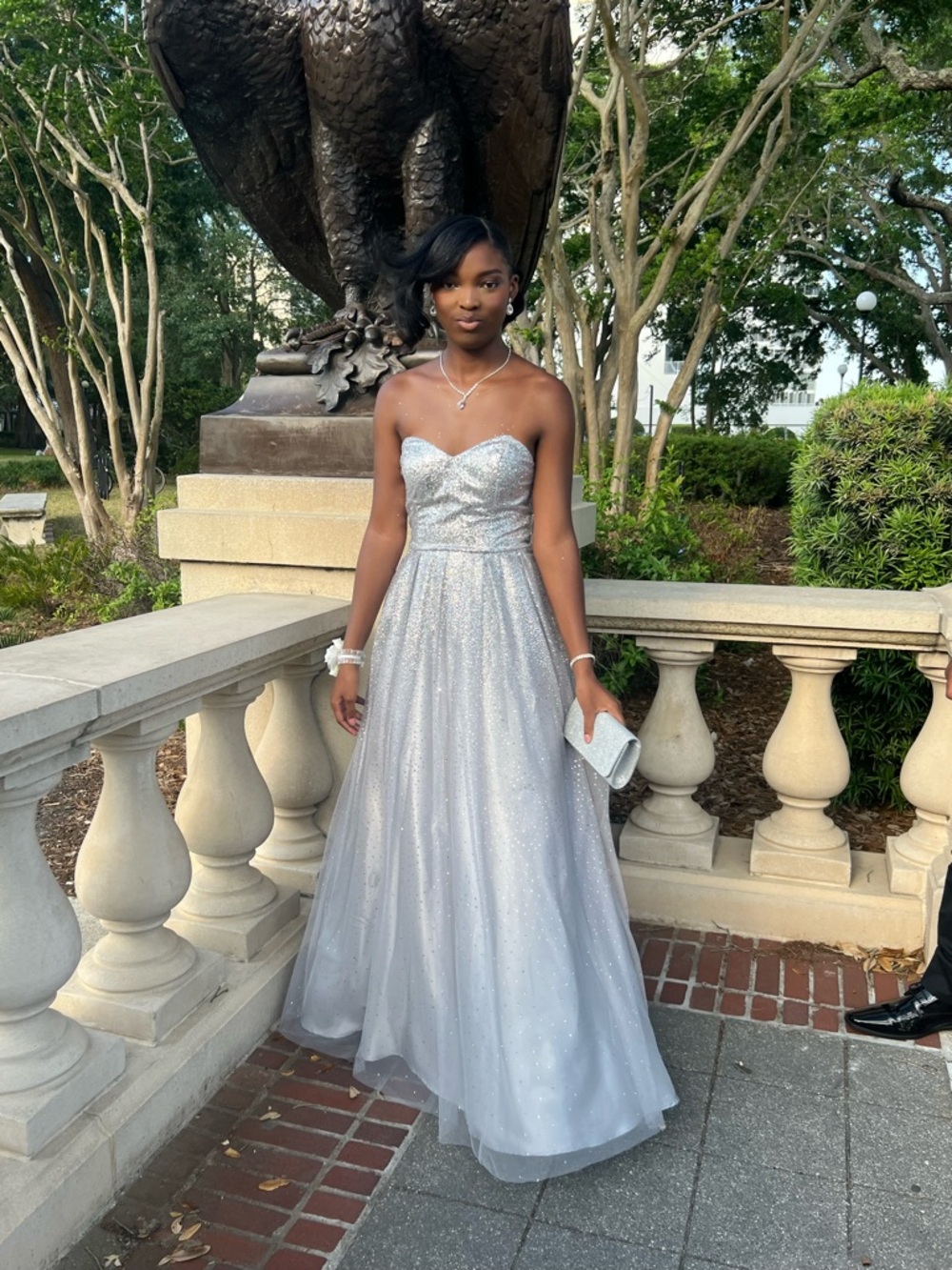 Silver Strapless Sparkle Ball Gown Dress